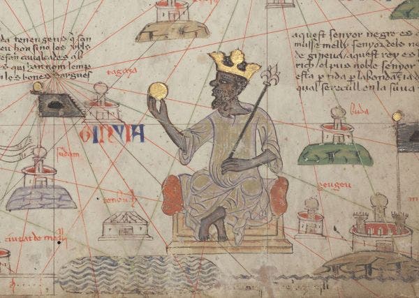 سفر به مکه باعث شد نام مالی و مانسا موسی در نقشه ثبت شود - نسخه‎ای از نقشه اطلس کاتالان متعلق به سال ۱۳۷۵ میلادی